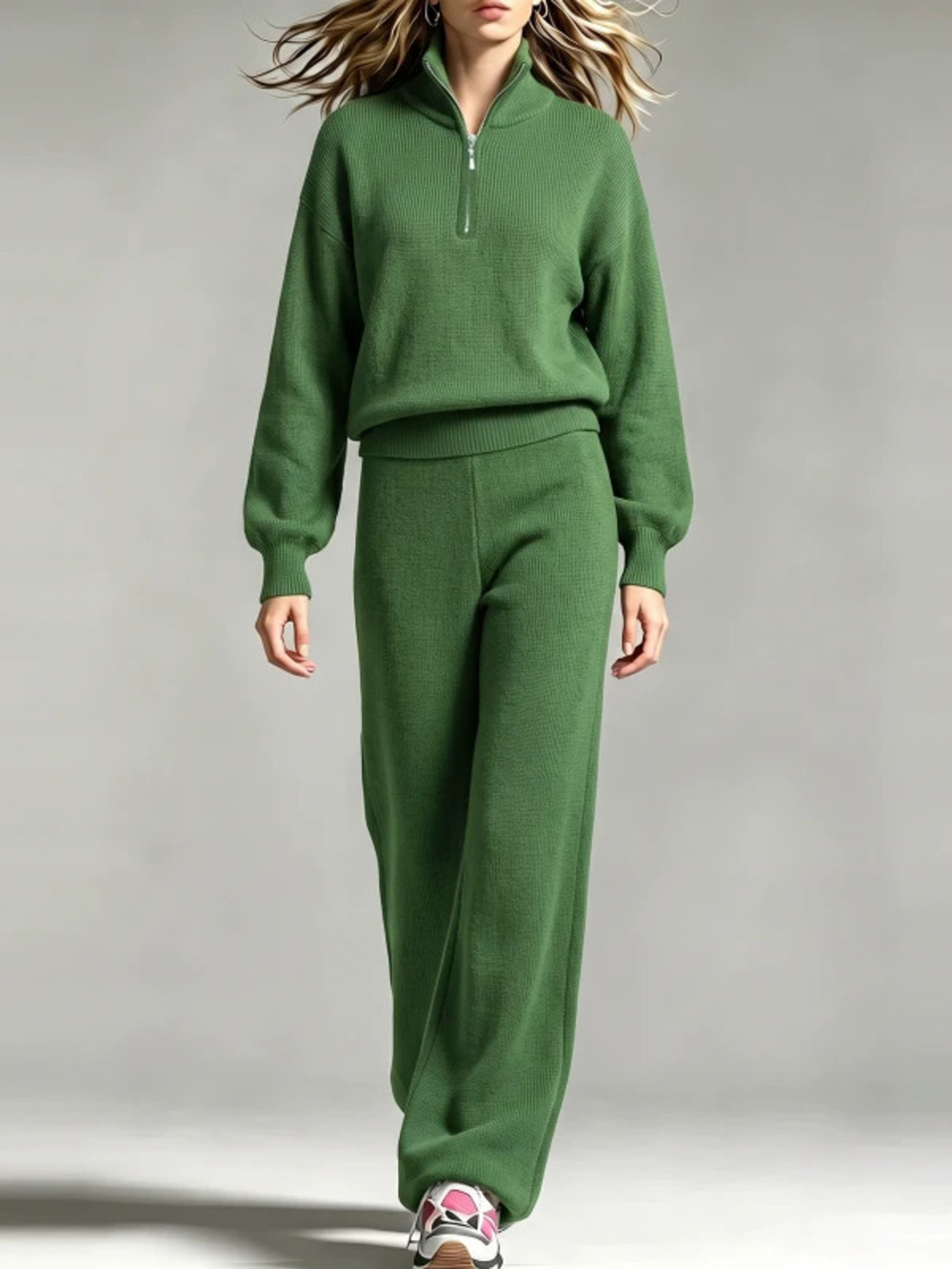 ZARA Women Long Sleeve Solid Knit Hoodie Pullover and Wide Leg Pants 2 Piece Set
